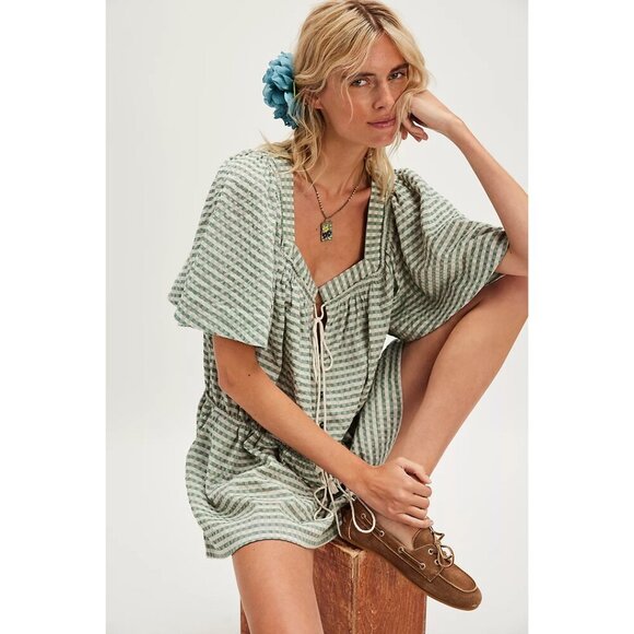 FREE PEOPLE County Line Plaid Romper in Green Combo Size X-Small NWT - Picture 3 of 13